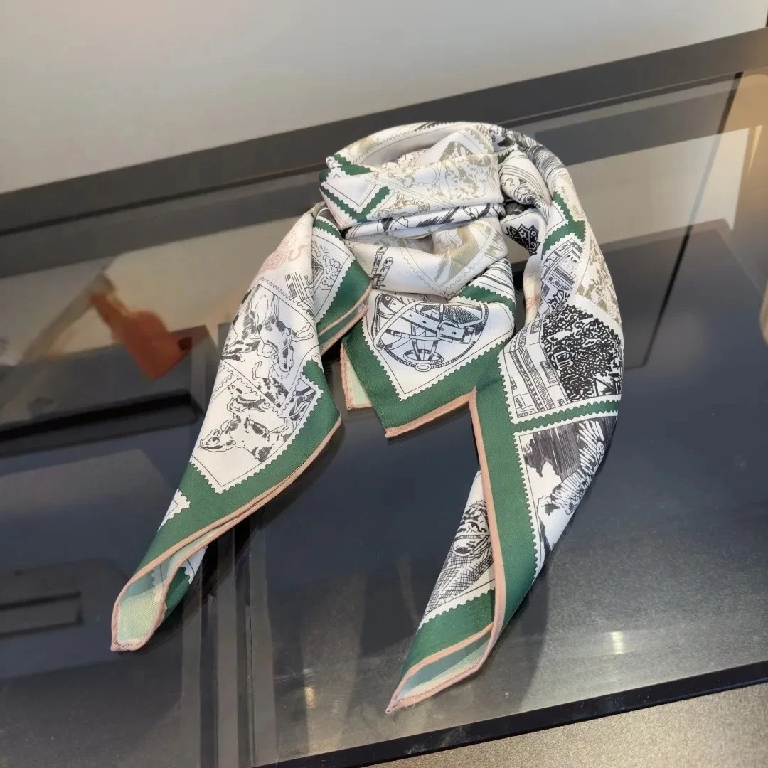 

Luxury Women's Silk Scarf-Hot Selling New "Stamp Collection" Pattern Scarf Shawl Versatile Necklace Headscarf Holiday Gift