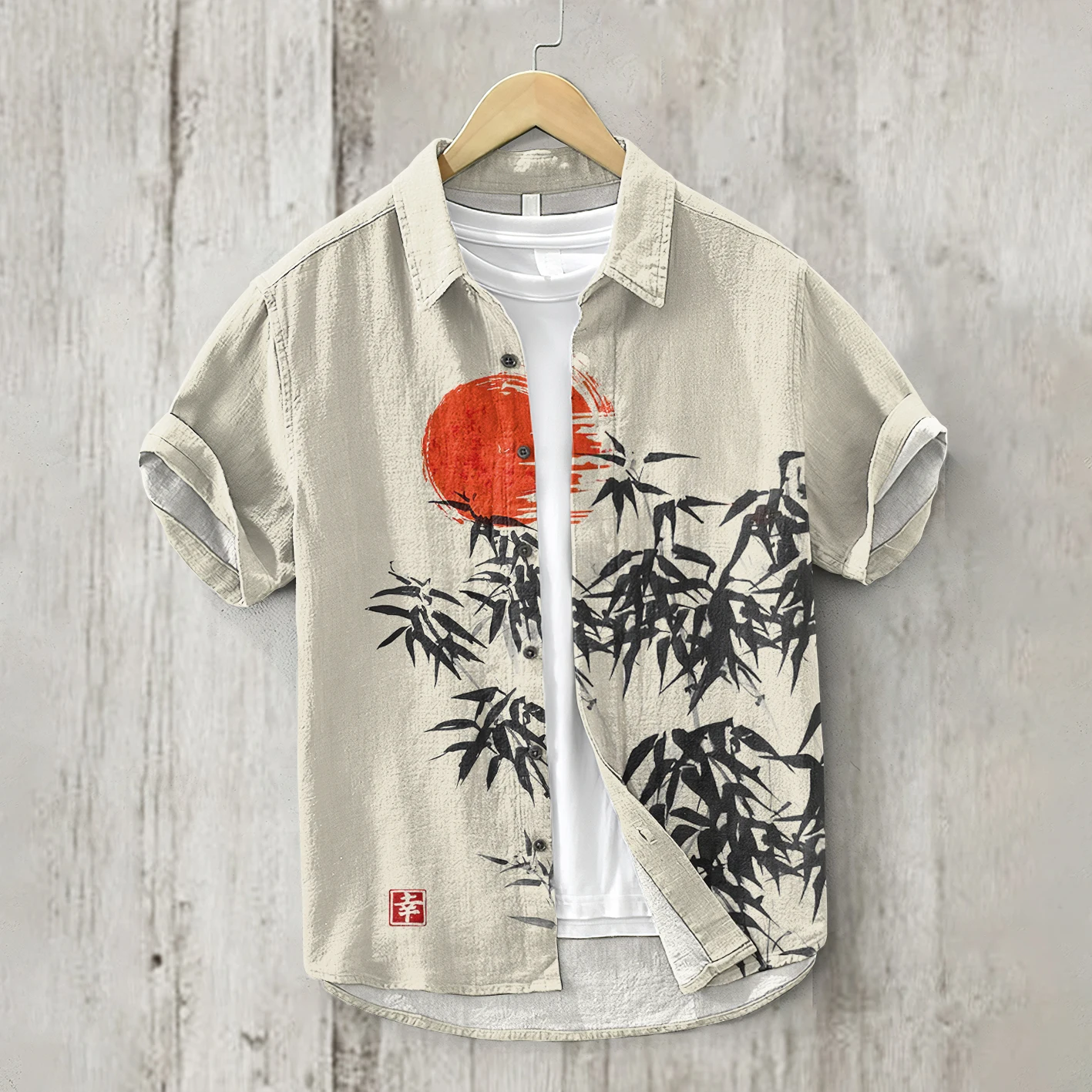 Nova camisa floral retro de manga curta praia havaiana gola cubana nicho solto camisa masculina linho