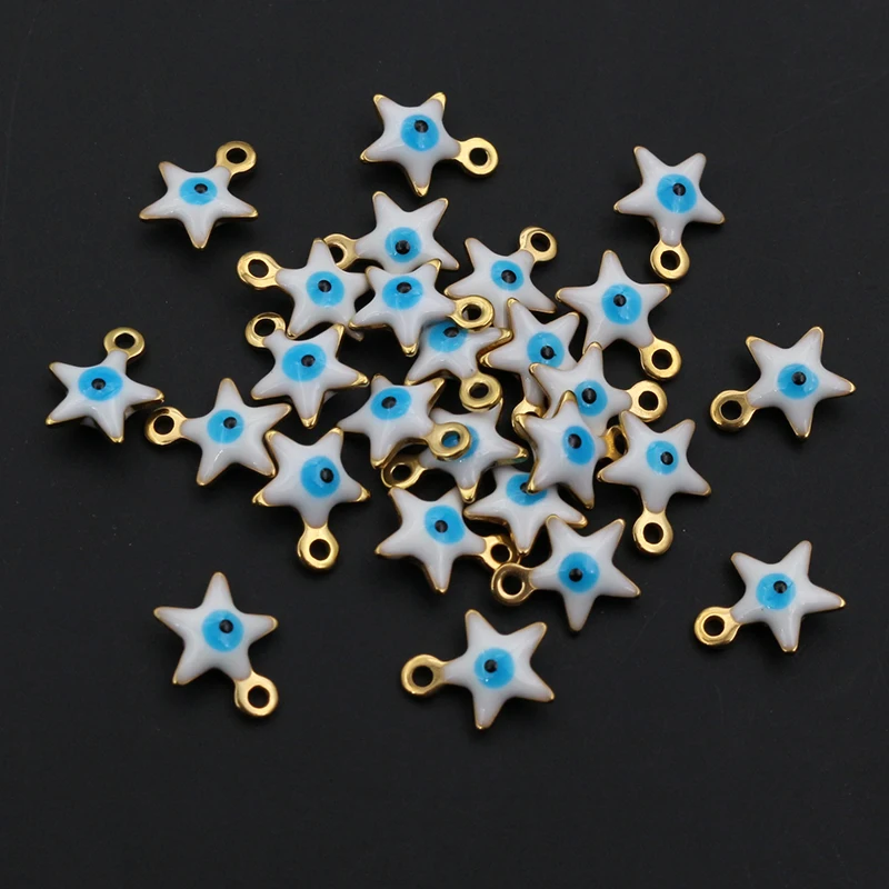 20pcs 10x8.5mm 에나멜 이블 아이즈 스타 매력 펜던트 스테인레스 스틸 DIY 쥬얼리 액세서리 바인딩 팔찌 귀걸이