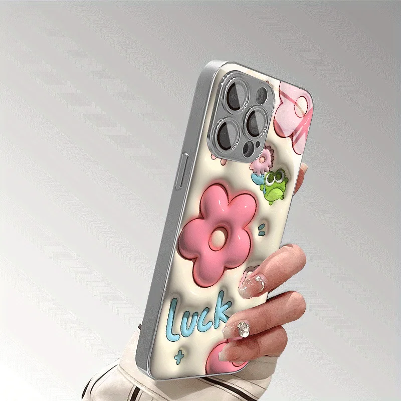 Custodia per telefono in vetro trasparente, splendidamente progettata con grande fiore rosa LUCK per iPhone17 16 15 14 13 12 11Promax Plus