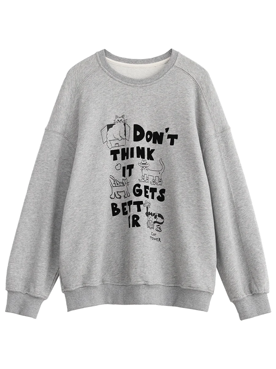 Chique ven pulôveres femininos de manga comprida solto casual o pescoço de pelúcia impresso feminino topo estilo preppy outono inverno 2025