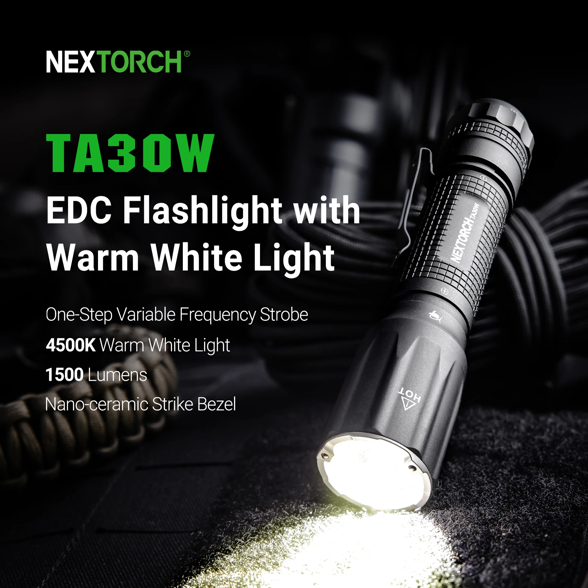 NEXTORCH TA30W 4500K white light EDC tactical flashlight, rechargeable high power flashlight, with window breaking function, LED