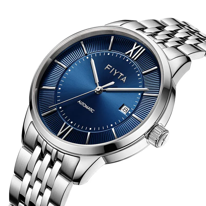 ساعات نسائية أوتوماتيكية بالكامل من Fiyta، زجاج ياقوتي، قرص أزرق، مقاومة للماء، ساعات عمل عصرية للنساء