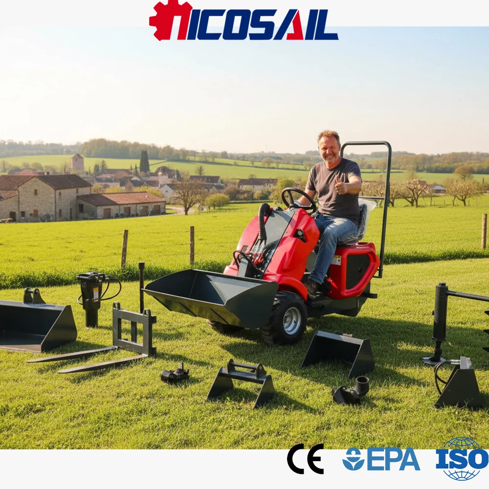 

Small 3 Wheel Skid Steer Loader CE Certified Euro 5 Easy Operate Mini Loader For Garden Farm Landscaping