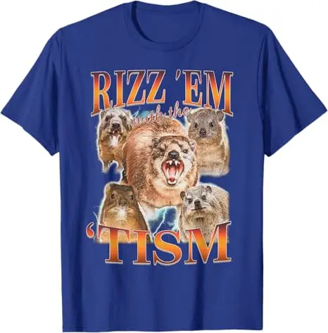 Autism Funny Rizz Em with The Tism Meme Autistic Hyrax T-Shirt Cute Animal Print Graphic Outfit Summer Fashion Streetwear Unisex