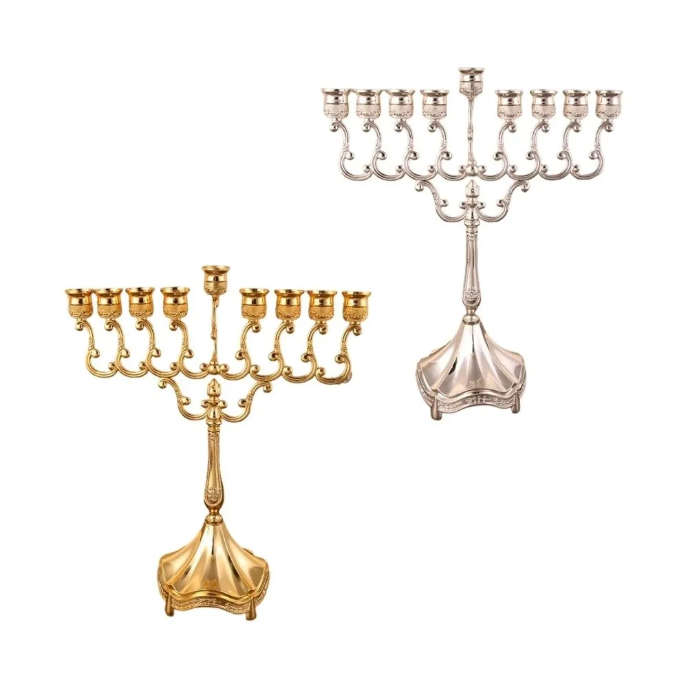9 Branches Head Hanukkah Menorah Metal Candle Stand Tabletop Candle Holders Hotel Props Table Home Decor Candlestick Holder