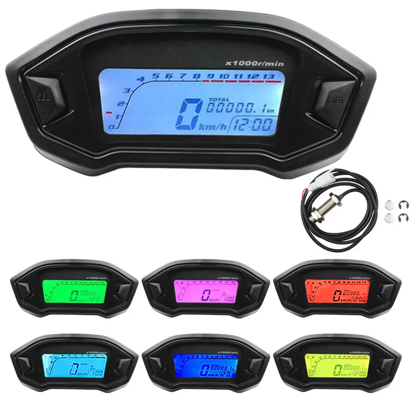 Motorcycle Instrument Refitted Motorcycle LCD Instruments 7-color Adjustable Type 2-4 Tire Adjustable/oil Meter Mileage 6 Gears