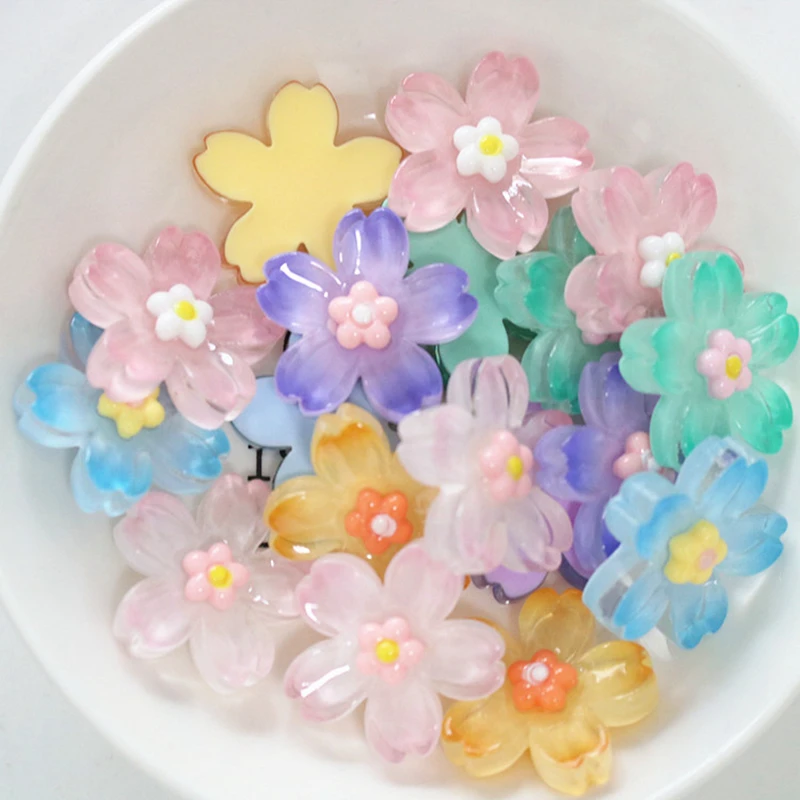 

10Pcs New Lovely Mini Shiny Cartoon Mixed Color Cherry Blossoms Resin Scrapbook Diy Jewellery Hairpin Accessories Decorate Craft