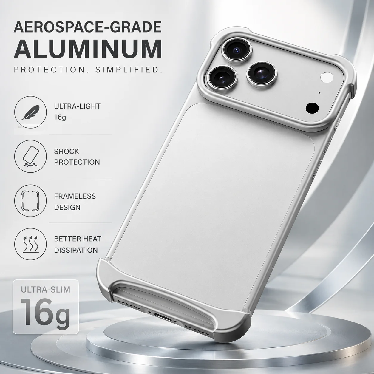 Echtes Aluminium-Metall-Bogen-Gehäuse für iPhone 18 17 Pro Max Air 17pro Randloses Gehäuse Gummi-Doppelschicht-Stoßfänger Sturzschutz-Hülle