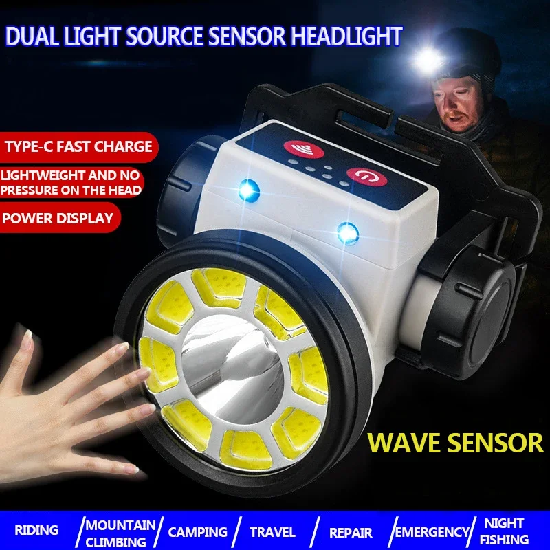 

USB Rechargeable Headlamp Smart Motion Sensor LED Headlight Lightweight High Lumen Headlight Waterproof Head Lamp