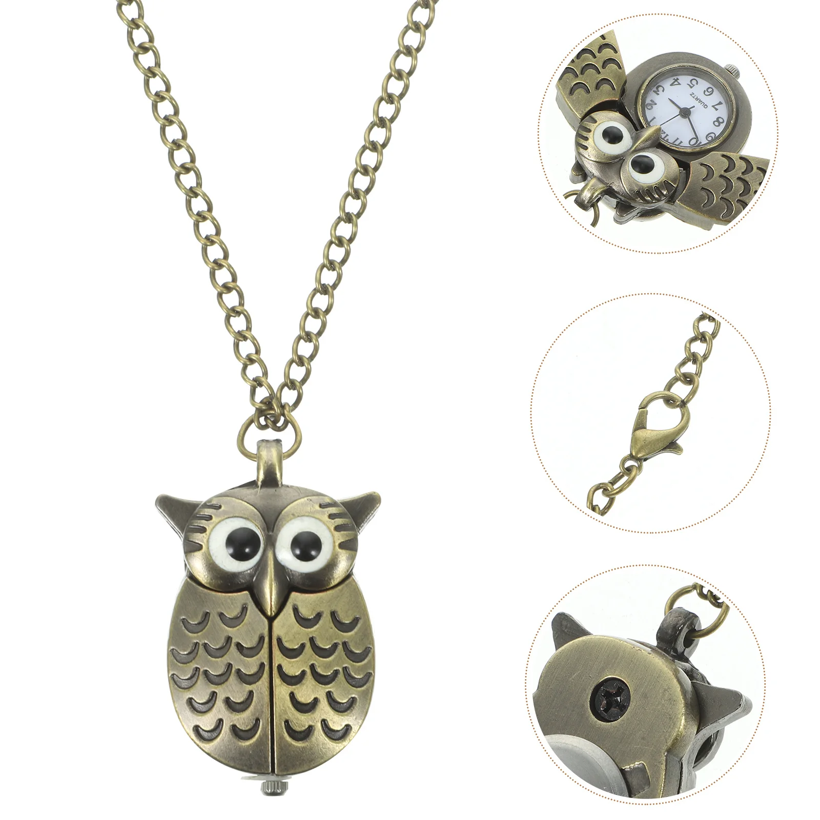 

Elegant Owl Pocket Watch Necklace Premium Quartz Movement Vintage Bronze Pendant for Party Daily Watch