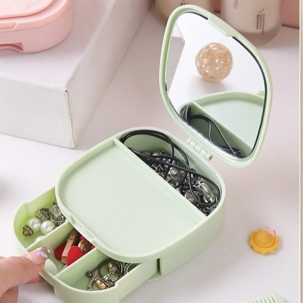 المحمولة بلون مجوهرات خواتم صندوق تخزين مرآة عالية الوضوح منظم أدوات التجميل مرآة لوضع مساحيق التجميل مشط شعر مريح #4