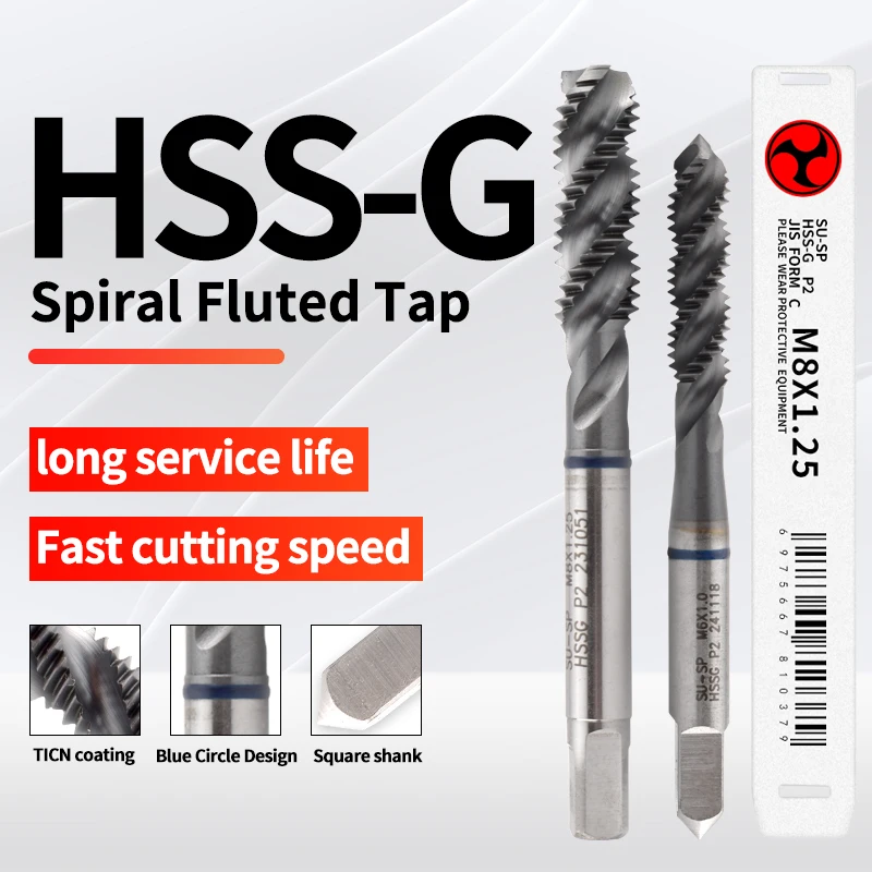 BOSS TAPS HSS-G JIS Standard Spiral Fluted Tap M2 M2.5 M3 M4 M5 M6 M7 M8 M10 M12 Machine Screw Thread Taps For Stainless Steel 