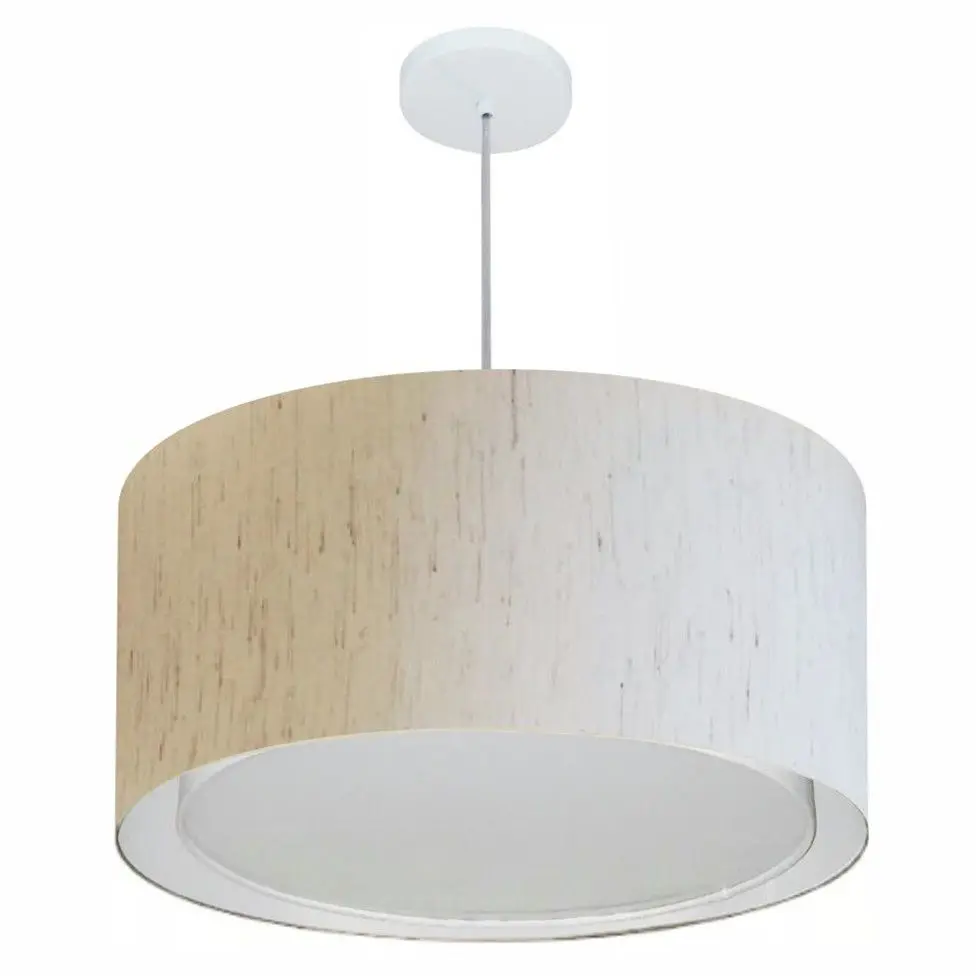 Md-4296 Double Cylindrical Pendant Chandelier Dome Fabric 55x30cm Linen Beige-Bivolt