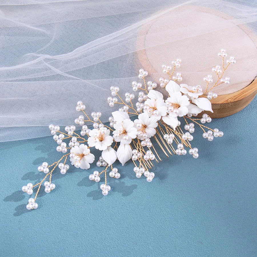 1pc bridal headdress handmade pearl crystal hair comb wedding styling accessories fashion insert comb hair accessories image 2