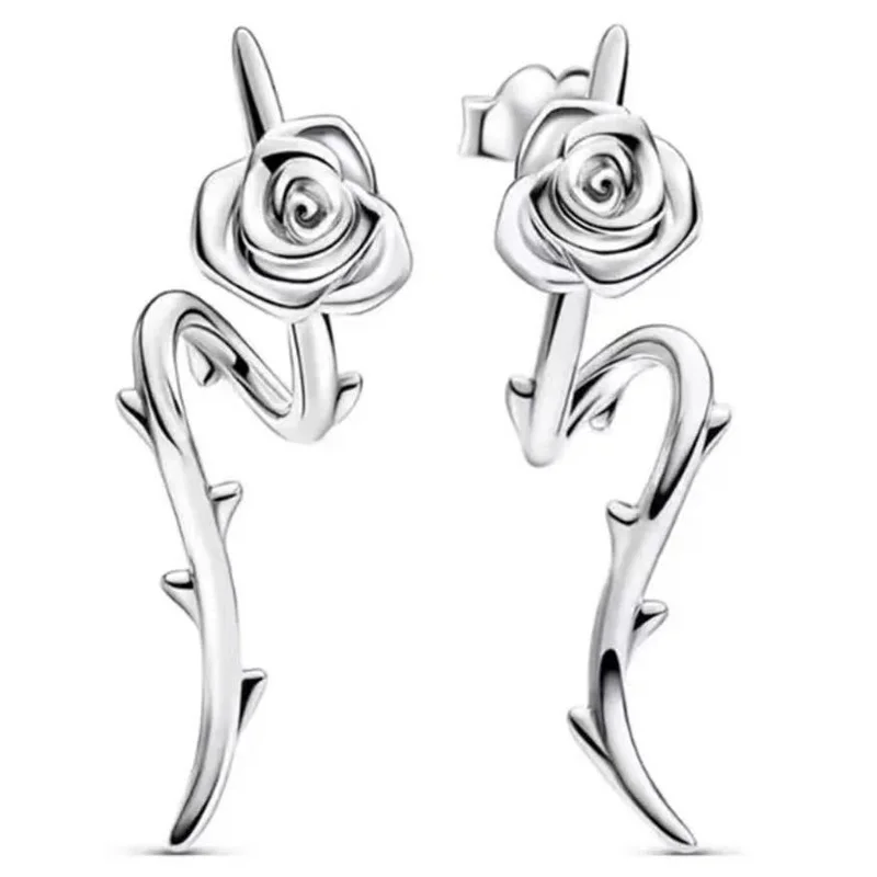 Authentic 925 Sterling Silver Rose In Bloom Infinity Heart Stones Antler Pearl Halo Heart Earring For Women Jewelry Gift