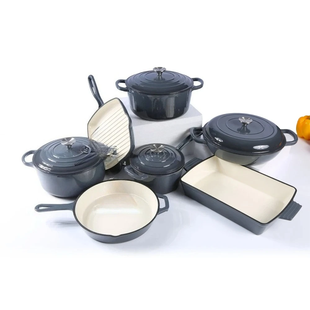 Enamel cast iron cookware set Color enamel frying pan casserole Dutch oven pots and pans set
