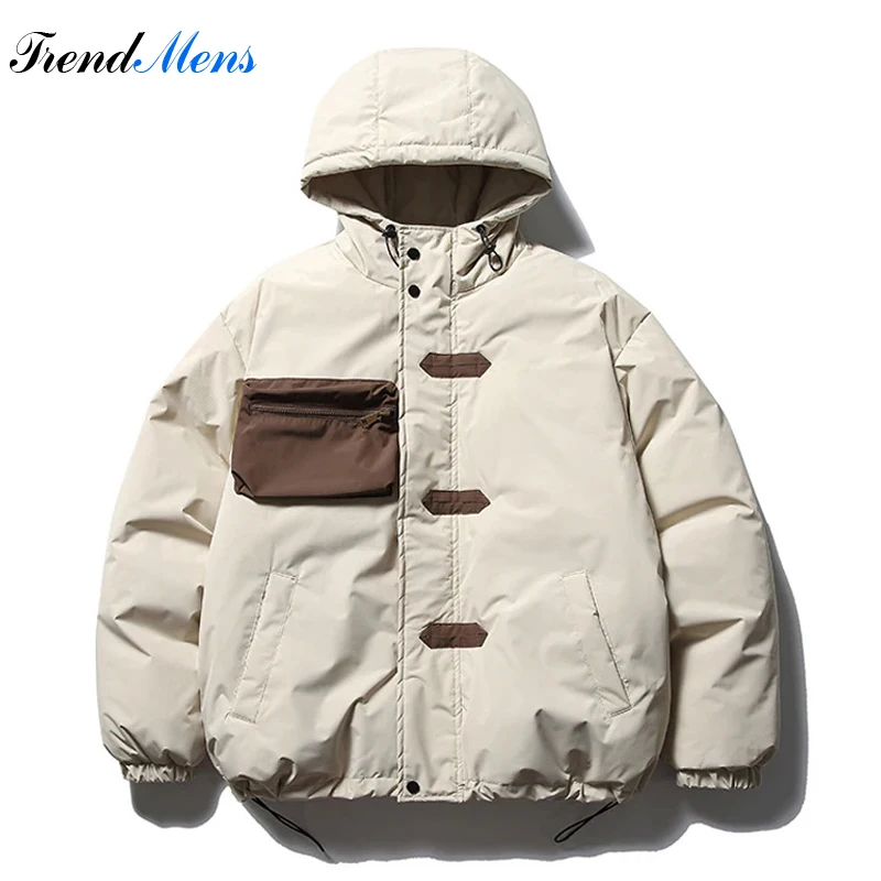 

Japanese Retro Loose Fitting Men's Coat Hood Solid Color Multiple Pockets Functional Parka Couple High Street Fashion Casual Top