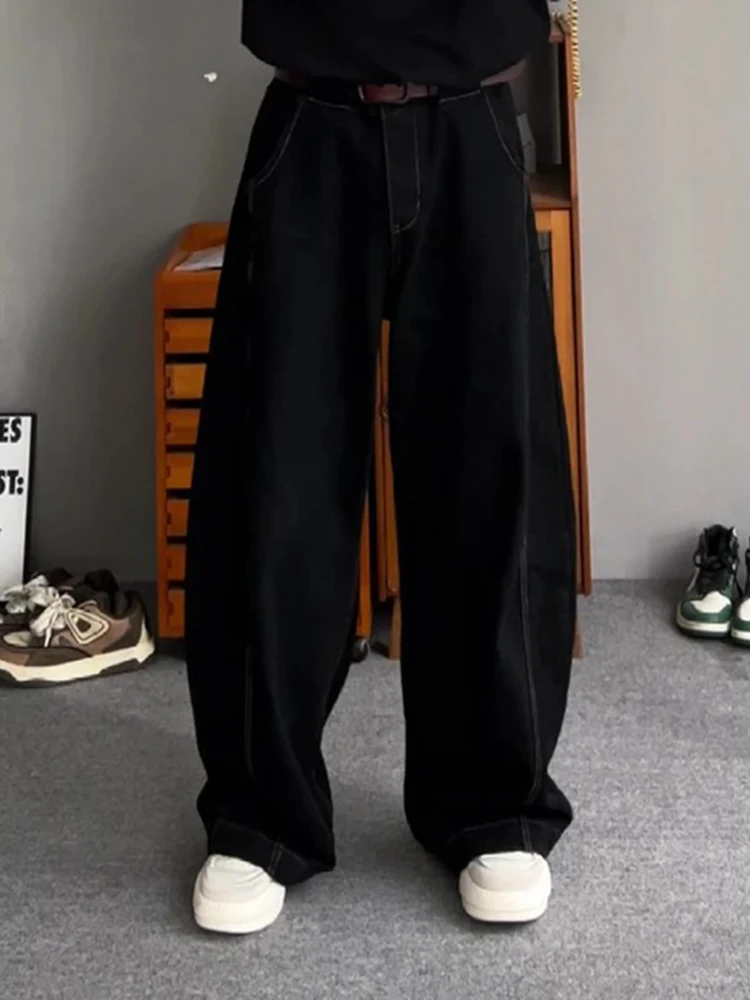 

Черные джинсы-багги оригинального цвета, мужские свободные широкие брюки в американском стиле, прямые джинсы с широкими штанинами, модель «нож»