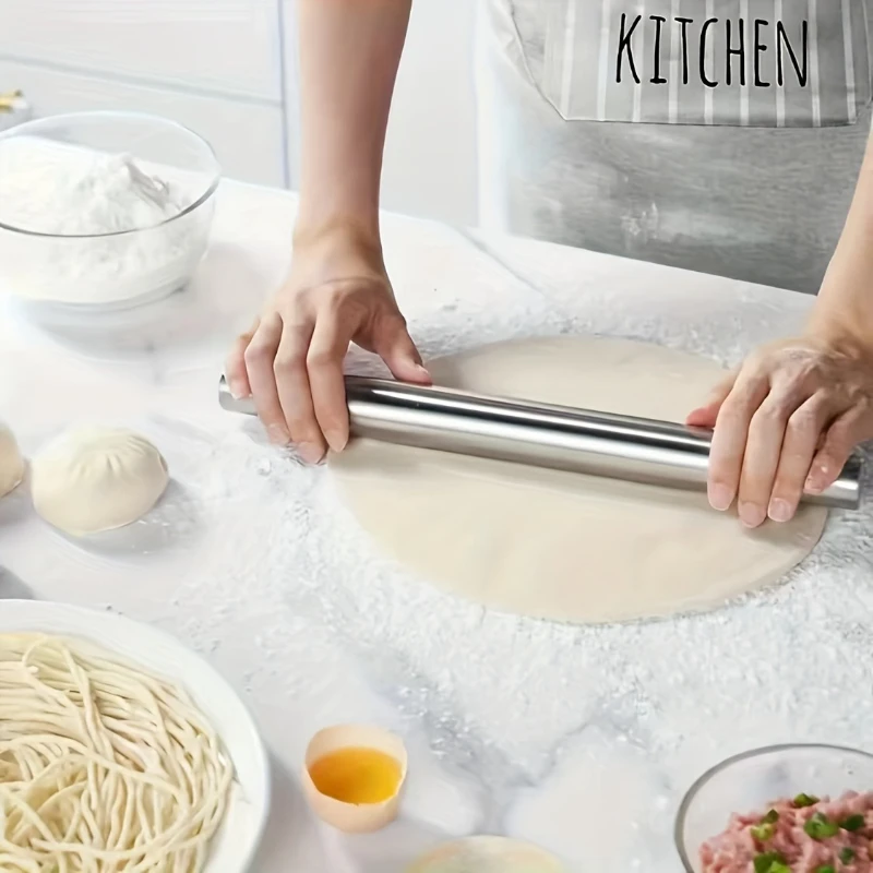Non Stick Stainless Steel Rolling Pin Dough Roller Baking Tool Home Kitchen Dumpling Bun Pastry Presser Smooth