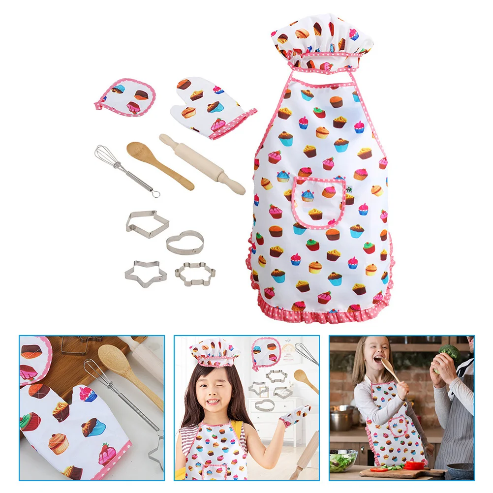 Zestaw fartucha kuchennego dla dzieci, czapka kucharska, ubranka dla małych dziewczynek, metalowe zabawki, kostiumy, rekwizyty, zabawki do kuchni dla dzieci.