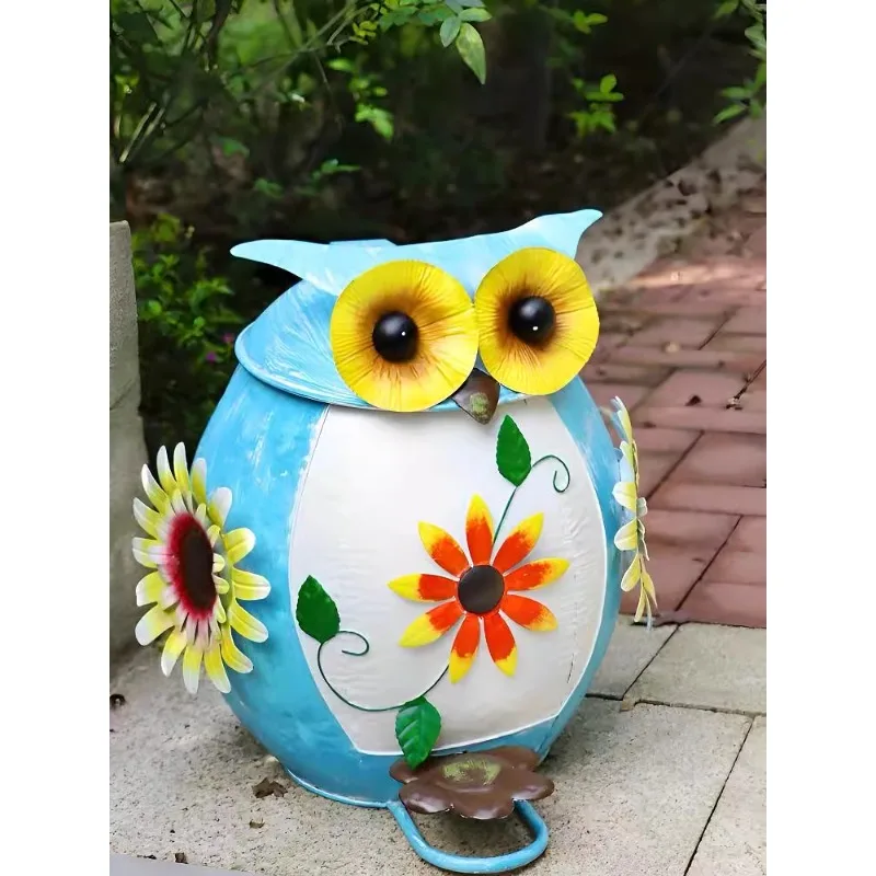 

Outdoor Trash Bin Living Room Creative Iron Owl Cartoon Decoration Villa Flower