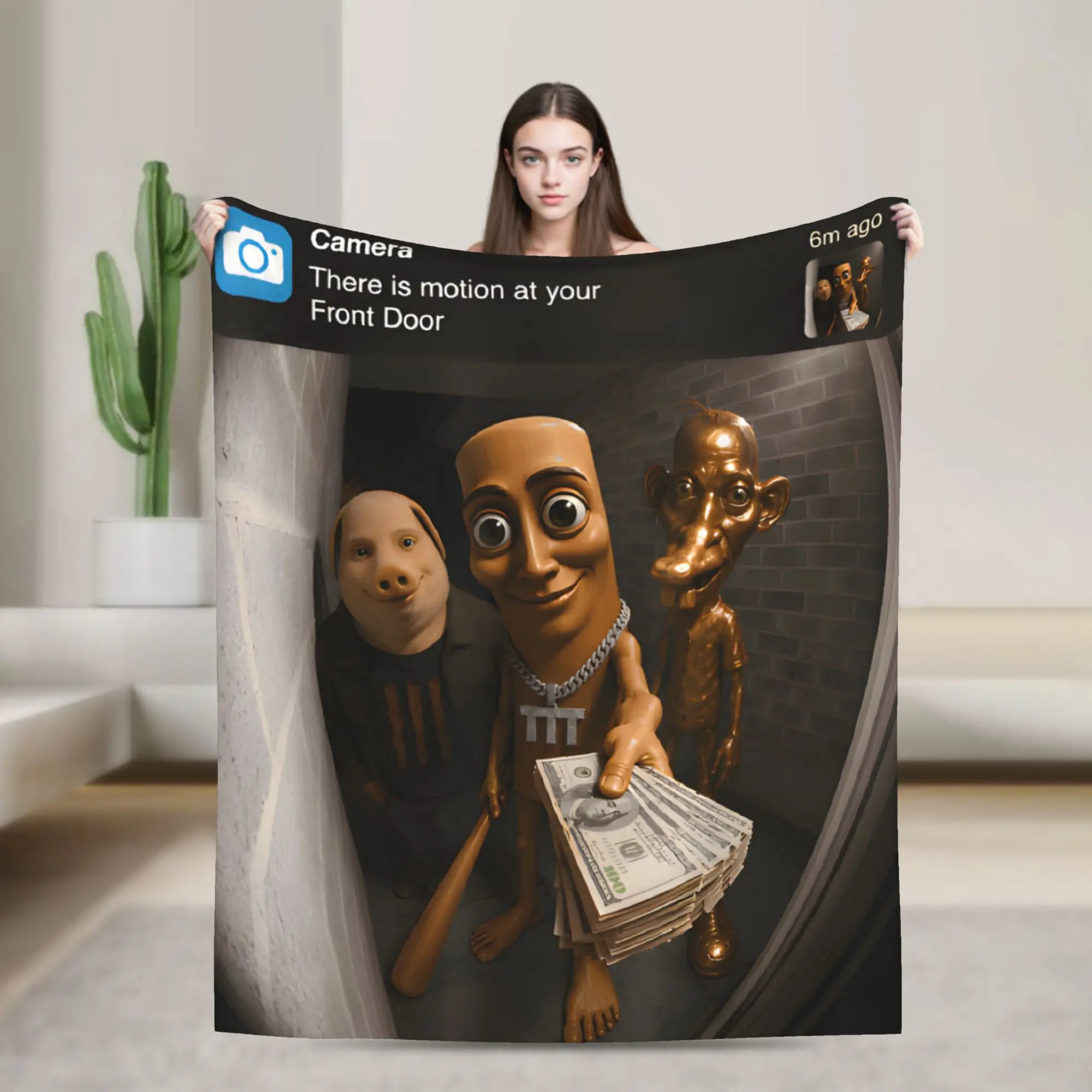 There is Motion at Your Front Door Tung Tung Tung sahur Meme  Blankets Fleece  Soft Throw Blanket for Home Plush Thin Quilt