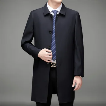2025 spring Long style coat Men Business male Trench Coat Men's Casual Windbreakers Male Good Quality Jackets men size M-4XL 3