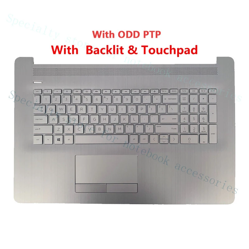 

Клавиатура с подсветкой и тачпадом A+ Palmrest для HP 17-BY 17-CA, серебристая, L92783-001, с ODD