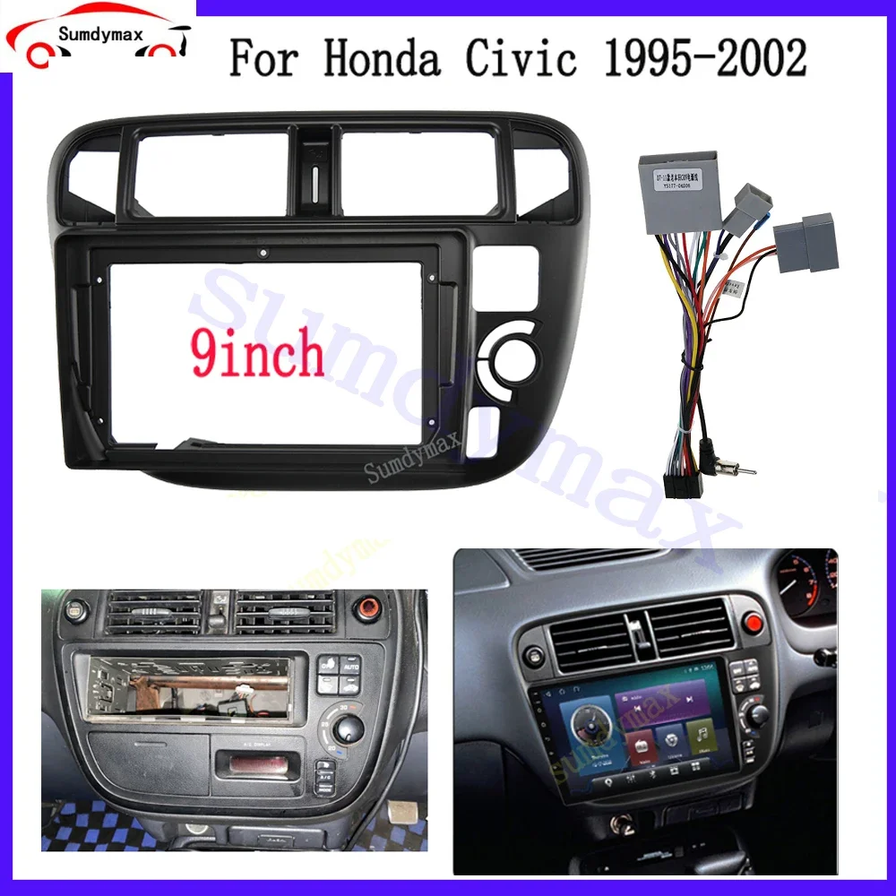 9 "2DIN ติดตั้งสําหรับ HONDA Civic 1995-1999 รถวิทยุ Dashboard กรอบเครื่องบิน DVD Dash เสียงภายในชุดติดตั้ง