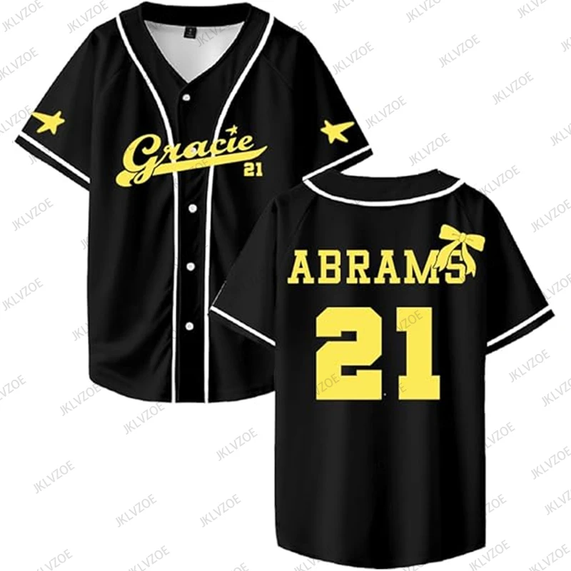 Gracie Abrams 21, bedrucktes Jersey-Baseball-Shirt, V-Ausschnitt, kurze Ärmel, Button-up-T-Shirts, Damen und Herren, Baseball-Uniform, lässige Sport-Tops – Detail 4