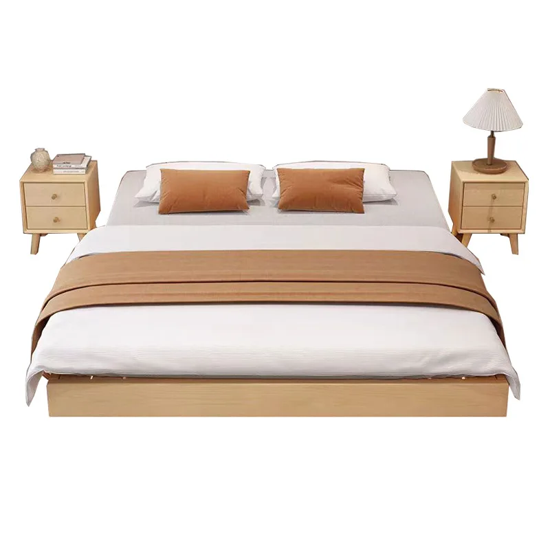 

Solid wood, high-grade light luxury modern, rubber wood master bedroom bed, simple European suspension