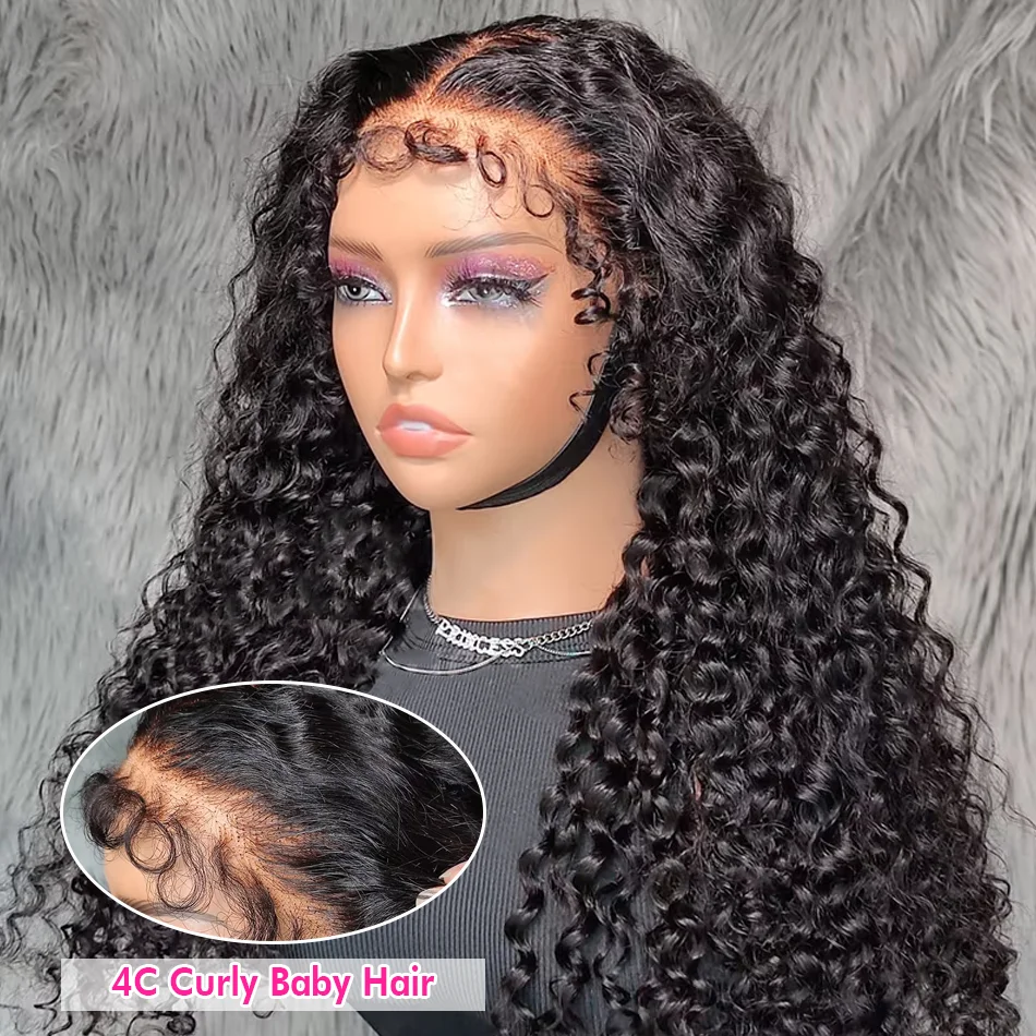 4C KinKy Edges Curly Baby Hair Lace Wigs Deep Wave 13x6 HD Lace Frontal Wig 100% Human Hair Curly13x4 Lace Front Human Hair Wigs