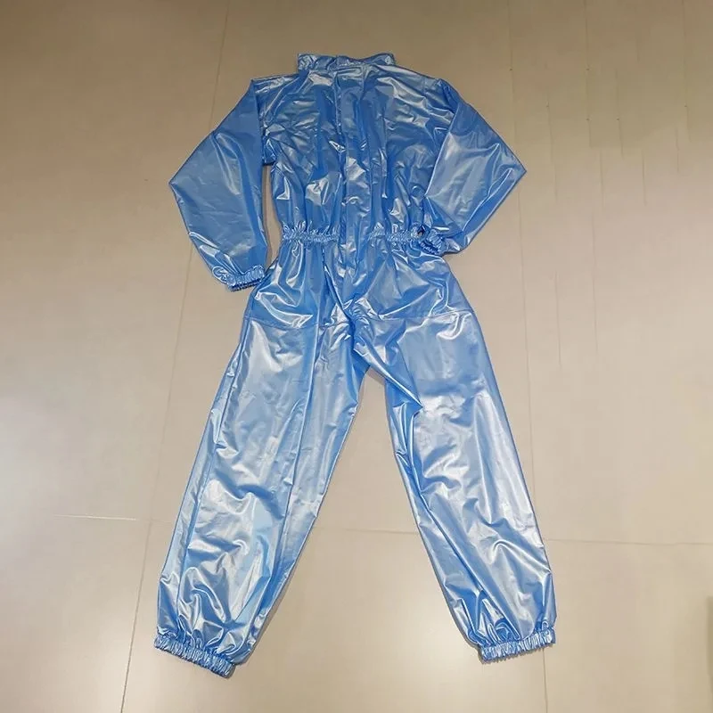 

Man's Jumpsuit Handmake Pink Clear PVC Waterproof Long Sleeve Hooded Rainproof DJ Club Bar Cool Costumes