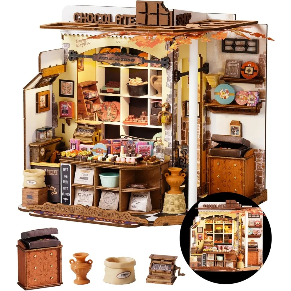 

Henry's Chocolate Shop Miniature Kit: Book Nook for Bookshelf, 3D Puzzle Model Building Set