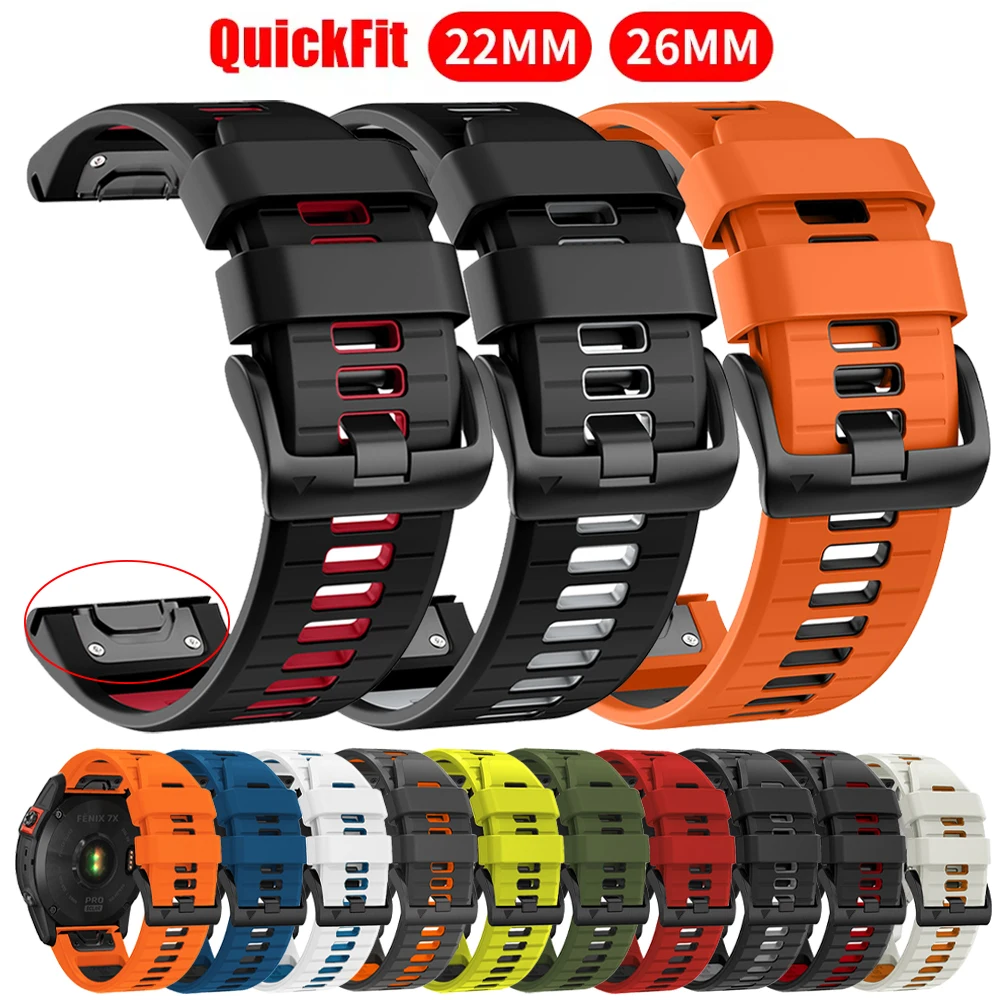 Correas de reloj de silicona de 22mm y 26mm para Garmin Tactix 8 7 Pro Delta Descent/Quatix 7/6 Correa Fenix 7 7X 8 E 6X 970 965 Quickfit Correa