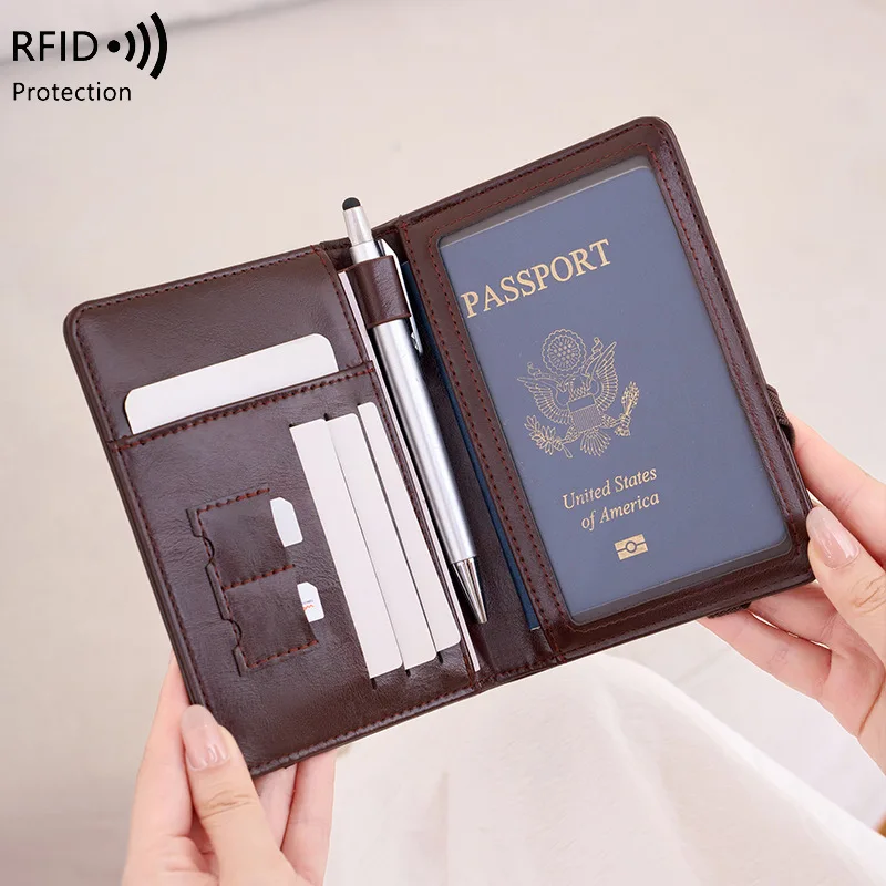 Western RFID Blocking Anti Theft PU Leather Men Wallet Large Capacity Passport Holder Purse for Women