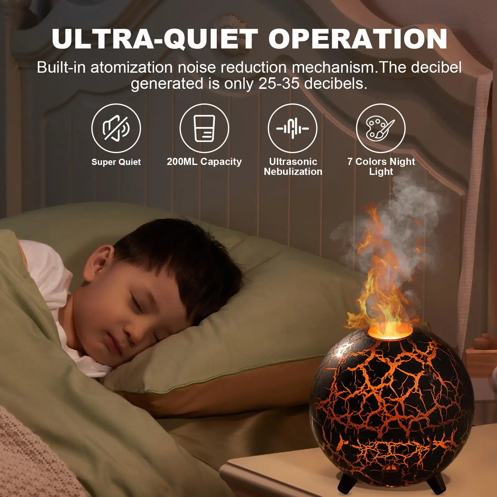 Volcano Humidifier Flame Diffuser  Essential Oil Humidifier with Flame Mist Effect for Home & Office USB Plug-in