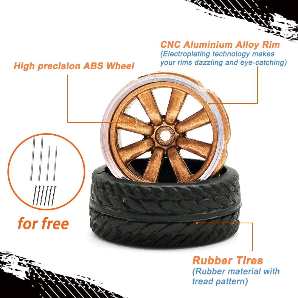 1/64 Model Car Wheels 4 Sets-11mm Diameter ABS Rubber Tires with Brake Disc-Upgrade Parts for Tomica Diecast Vehicles