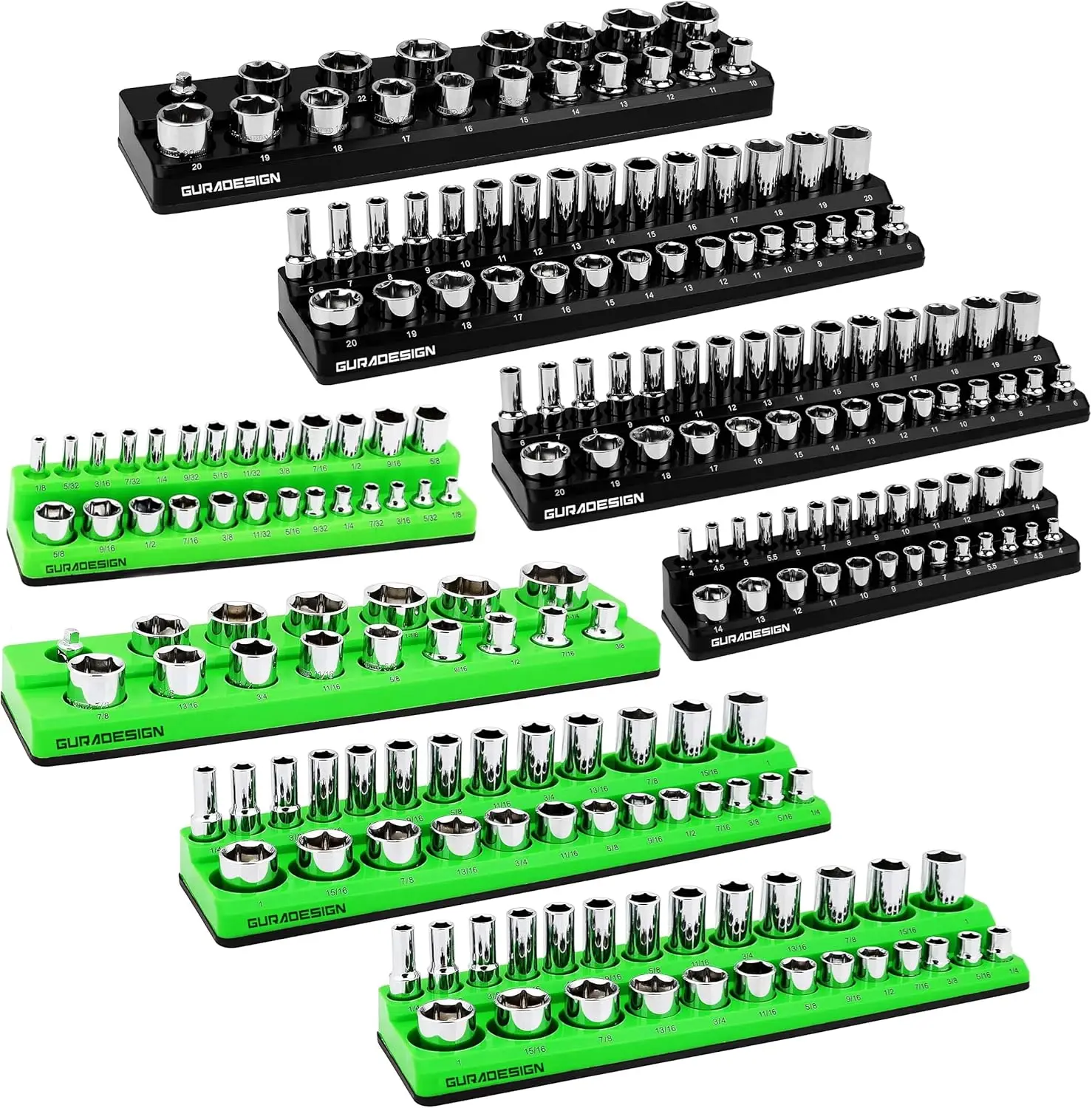 

8PCS MagneticSocket Organizer Set, MagneticSocket Holder, 1/4", 3/8", 1/2"Socket Holds 171 Pieces Magnetic Socket Trays.