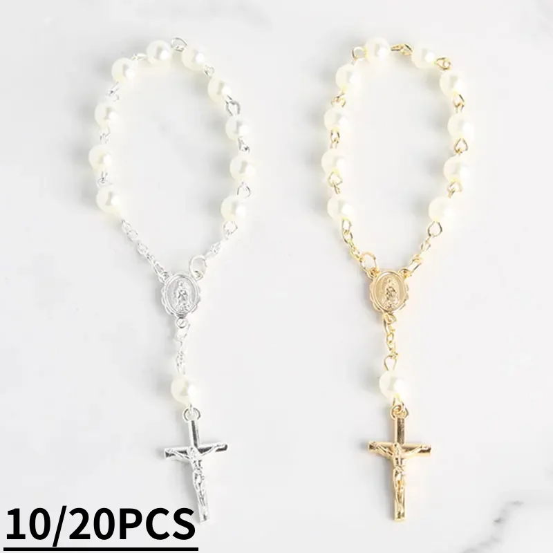 10/20pcs Baptism Catholic Communion Cup Gift Center Cross Rosary Bracelet Bead for Baptism Favors Christening