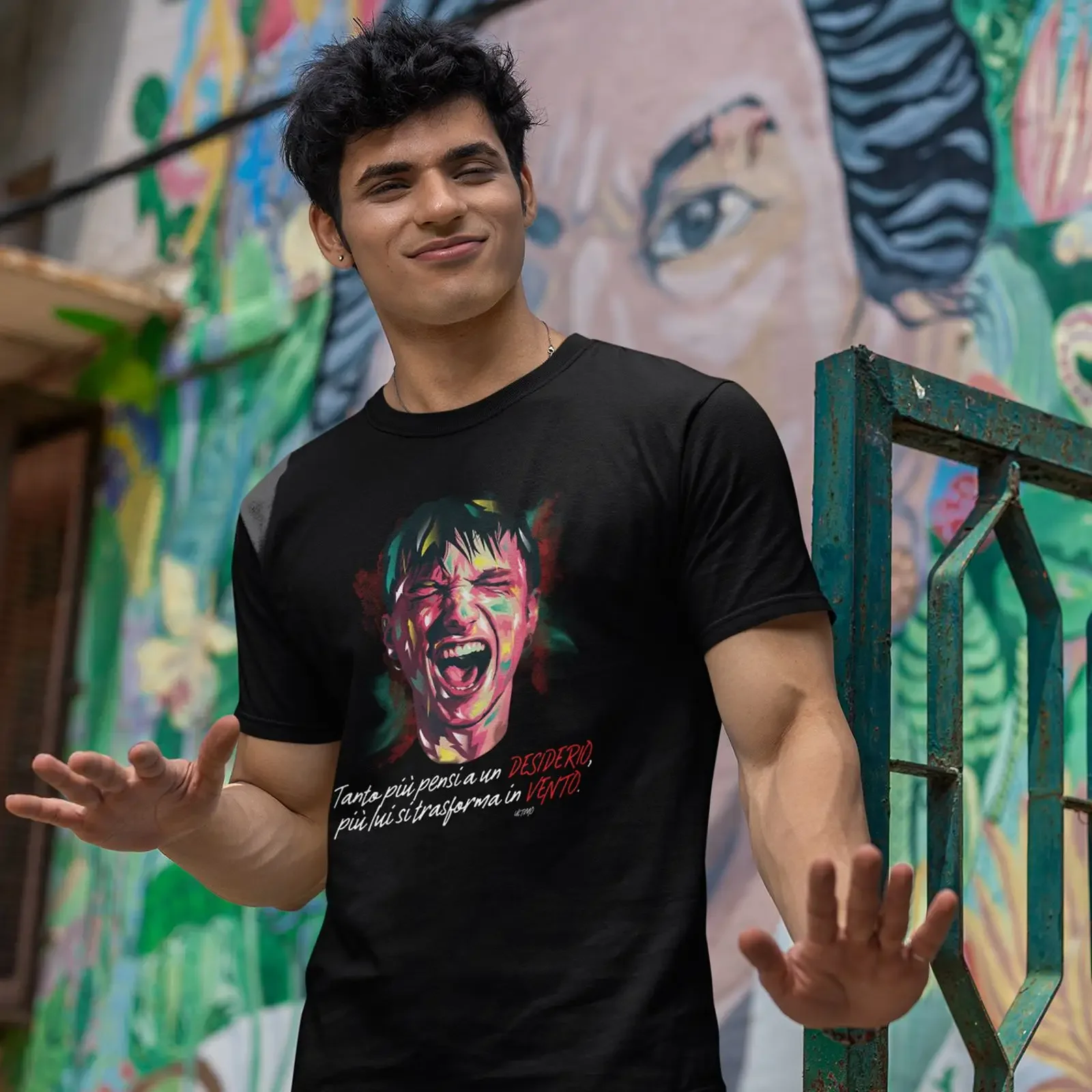 Camiseta vintage con estampado gráfico de Canzone Amati Sempre, estilo casual, versátil, ligeramente desgastada, elástica, para hombre, estilo streetwear.