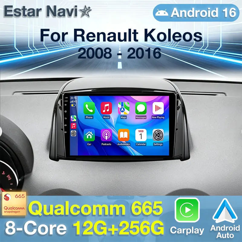 For Renault Koleos 2008 - 2016 Wireless Carplay Android 16 Auto Multimedia Stereo Car Radio Video Player Navigation GPS NO 2din