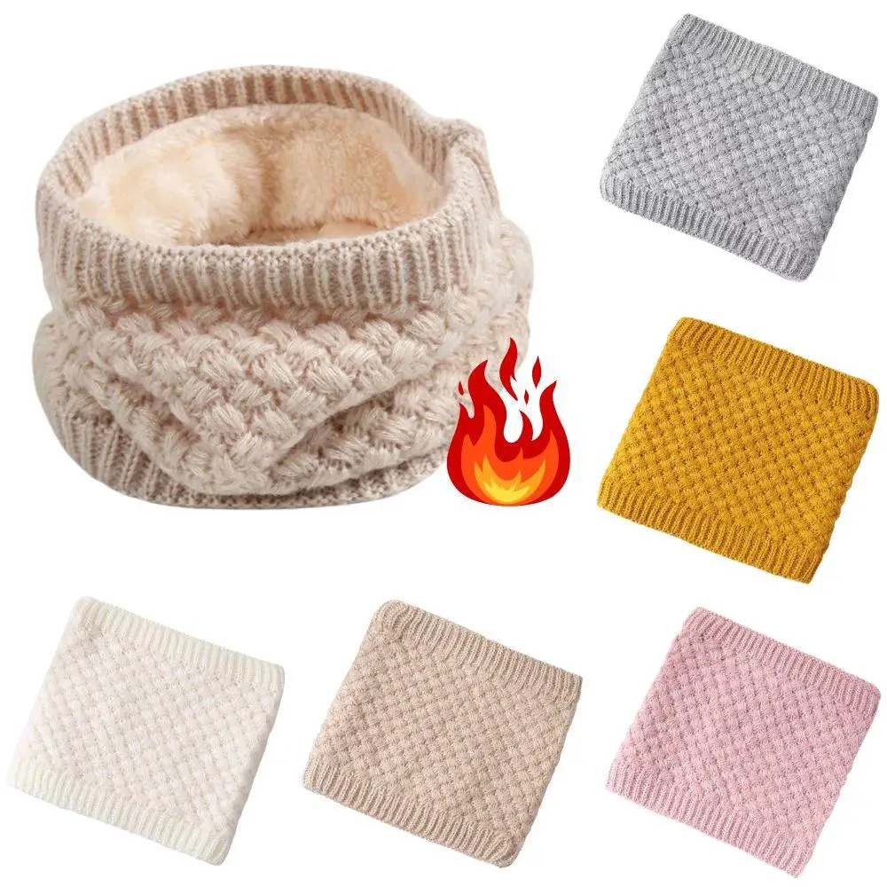 

Winter Knitted Scarf For Kids Boys Girls Fashion Warm Neck Warmer Inner Fleece Soft Baby Pullover Scarves Solid Neck Collar