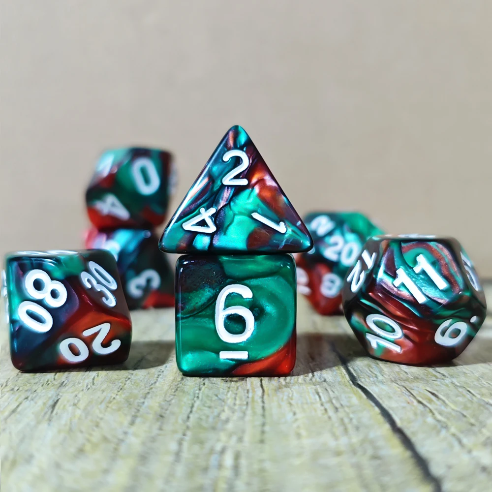 Green-Red Swirl Polyhedral Dice Set DND Dice for Tabletop RPGs, MTG and Roleplaying Games Perfect Gift for RPG Enthusiasts