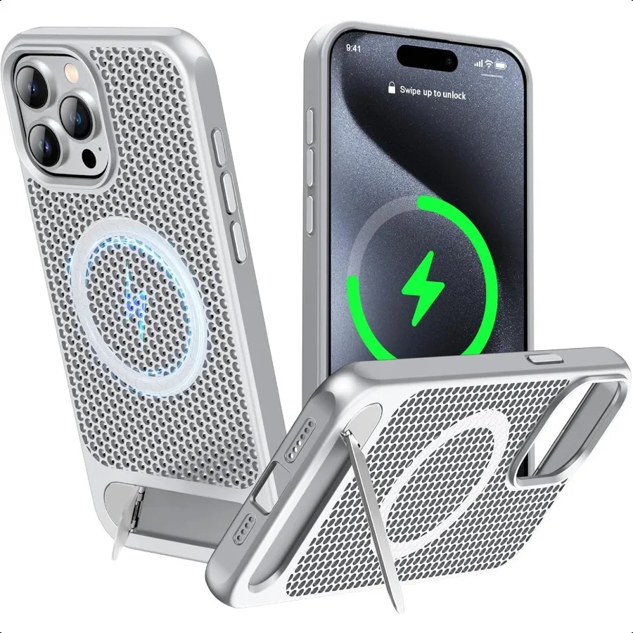 

for Magnetic Heat Dissipatio case for iPhone 14 Pro Max for MagSafe Cooling Drop Protection Adjustable Kickstand case Ice Armou