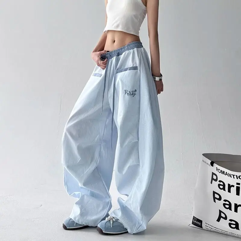 

American High Street Wide Leg Pants Women Drawstring Y2K Gothic Hip Hop Women's Cargo Pants Hotsweet Matching Female Trousers