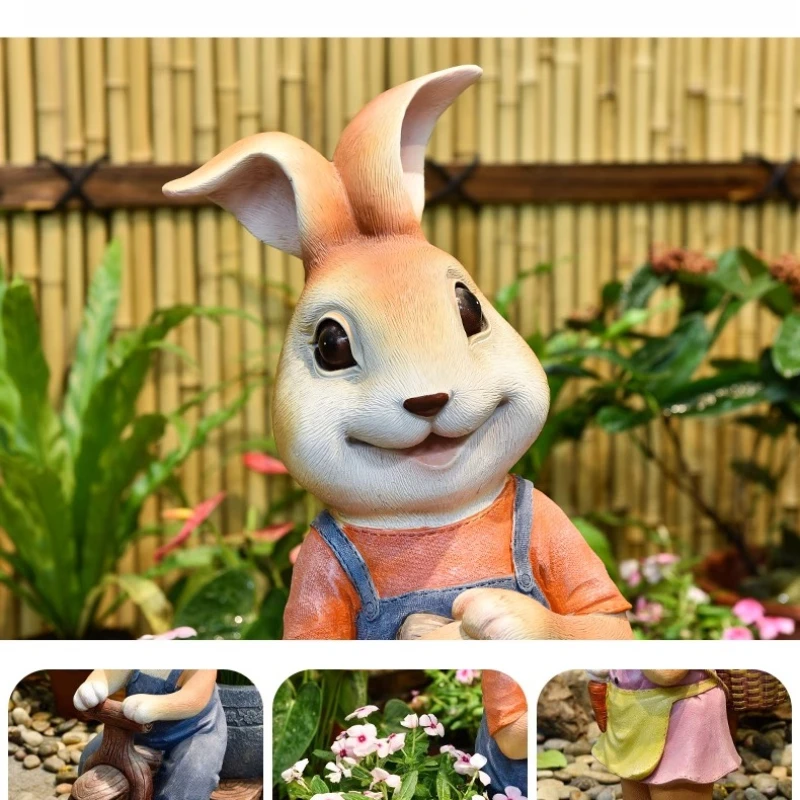 

Outdoor courtyard cartoon rabbit flower pot back basket garden decoration decoration ornament balcony villa lawn flower tank