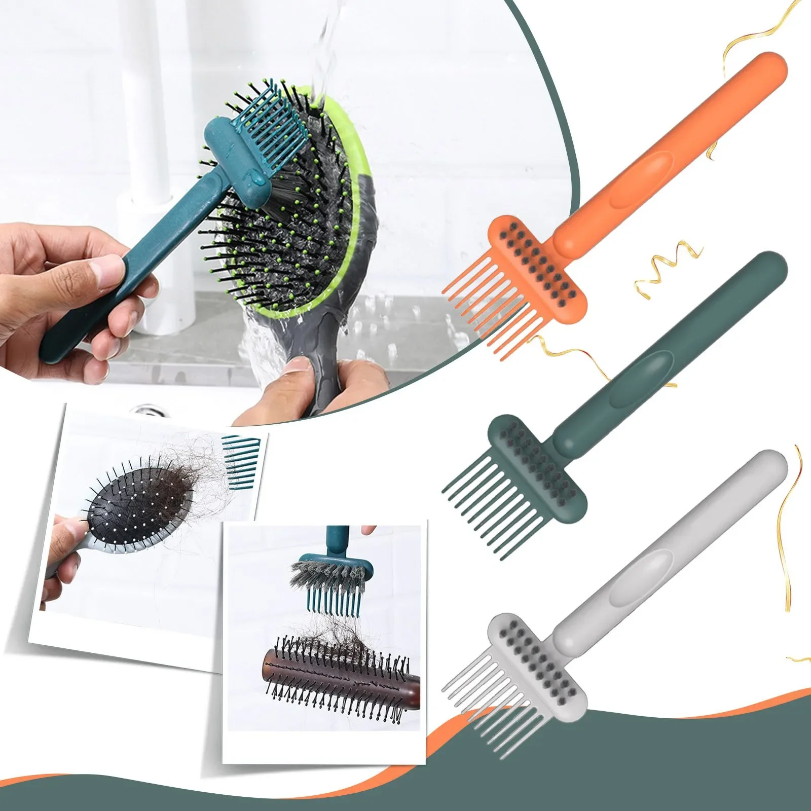 2In1 Hairbrush Comb Cleaning Brush Cleaner Rake Comb Embedded Tool Mini Hair Dirt Remover for Removing Hair Dust Home Salon Use