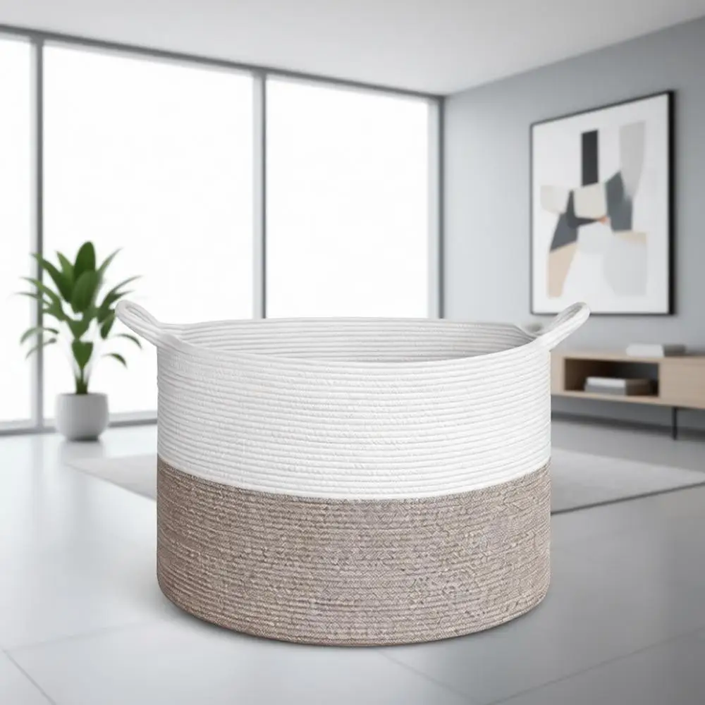 

Большая корзина из хлопкового каната для хранения и организации, идеально подходит для домашнего декора, игрушек, белья и детской комнаты, в белом и коричневом цветах